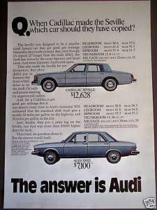 1975 AUDI compare to Cadillac vintage car ad  