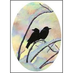  Snowy Morn Crow Corvid Six Floral Flower Note Cards by 