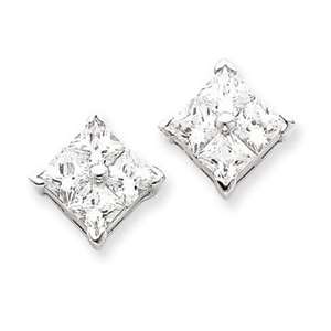  Sterling Silver CZ Large Square Post Earrings Jewelry
