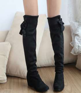 Womens Stretchy Wedge Heel Knee High Boots Faux Suede Shoes US All 