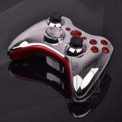   XBOX 360 CHROME SILVER AND RED WIRELESS CONTROLLER SHELL CASE MOD