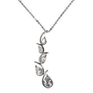  Sterling Silver Graduated Teardrop CZ Necklace: Jewelry
