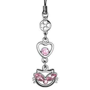  Silver Love Heart Cat with Pink Diamond Crystals Bling 