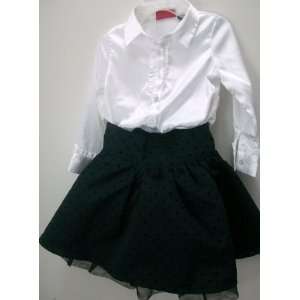   Baby Girl 3t, White Silky Blouse Black Dotted Skirt, Cute Dress: Baby