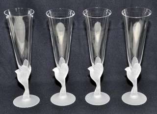 SET OF 4 SASAKI CRYSTAL WINGS DOVE PATTERN FLUTED CHAMPAGNE GLASSES 