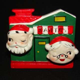 Vintage Santa & Mrs Claus Napkin Holder Holder & Salt Pepper Set 