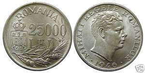 25000 LEI 1946 SILVER COIN ROMANIA UNC  