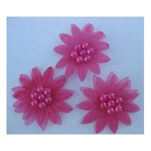  40pc Hot Pink Beaded Daisy Fabric Flowers Appliques AS56 