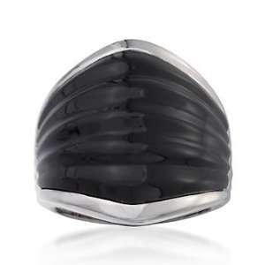  Ribbed Black Agate Ring In Sterling Silver Jewelry