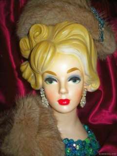 Gorgeous Large 12 NAPCO CUSTOM JEWELED LADY HEAD VASE Mink Doll 