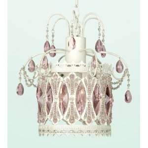   Light White Frame Pink Crystal Crown Ceiling Fixture