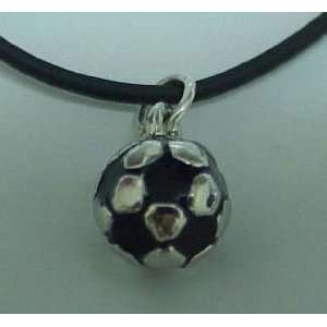  Soccer Ball Cord Necklace   Black 