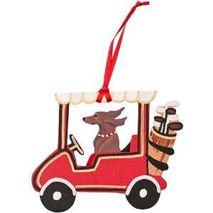  Red Smooth Dachshund Dog Golf Cart Wooden Handpainted 3 