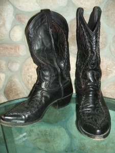   Vintage Cowboy Boots BLack Dan Post MENs 10 D USA Pointy Toe RARE