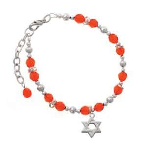 Silver Star Of David Orange Czech Glass Beaded Charm Bracelet [Jewelry 