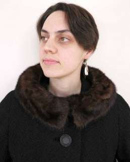 Vtg 50s Wool Tweed Mink Collar Opera Over Coat USA Made  