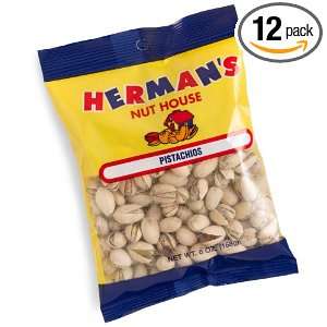 Hermans Nut House Natural Pistachios, 6 Ounce Bags (Pack of 12 