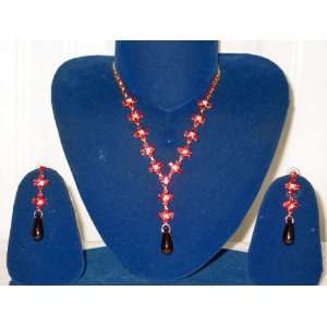  Zircon Pendant Crimson Red Victorian Jewelry Necklace Set Jewelry
