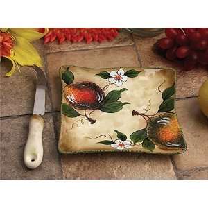  Fruit Medley Design Cheese Dish w/Knife: Home & Kitchen
