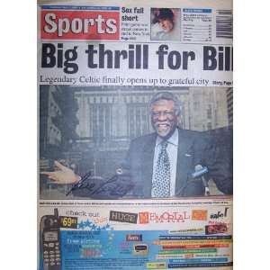  Bill Russell Newspaper Boston Herald Autographed   Sports 