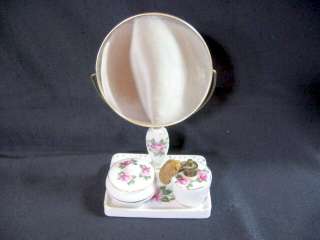 Porcelain Dresser Set Tray Mirror Perfume Bottle Dish  