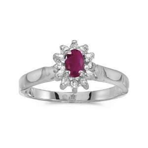  10k White Gold Oval Ruby And Diamond Ring (Size 9 
