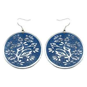 Garden Palace   Blue Enamel with Silver Flowers Vintage Style Metal 