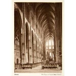 1950 Photogravure Rouen Cathedral Normandy France Church Nave Gothic 