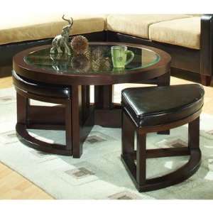   3219 Series Round Cocktail Table with Four PU Ottomans