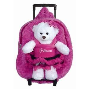 Girls Pink Plush Roller Back Pack for School or Travel. Removable Soft 