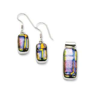   Muliticolor Dichroic Glass Earrings & Pendant Set Dichroic Jewelry
