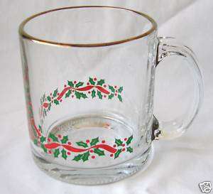 LIBBEY GLASS HOLLY & RIBBON CHRISTMAS COFFEE MUG(S)  