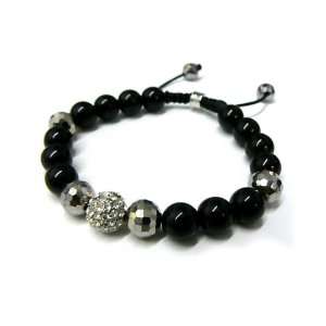 Silver Shamballa 10mm Glass Beaded Bracelet with 1 Iced Out Disco Ball