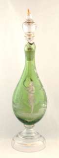 Green MARY GREGORY art glass footed handled decanter  