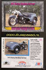 1972 HARLEY DAVIDSON SERVI CAR Vintage Motorcycle CARD  