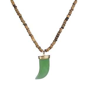    Natural Coco with Green Aventurine Tusk Necklace, 24 Jewelry