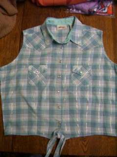 Wrangler Rockabilly Tie Front Midriff Crop Top Shirt XL  