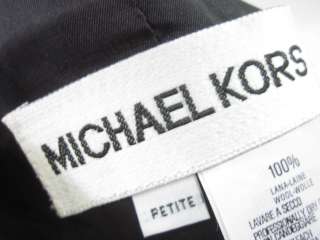 MICHAEL KORS Black Wool Leather Trim Button Up Jacket P  
