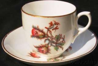 Antique Teacup and Saucer HPT Moss Rose gilt trim  