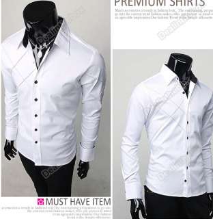 Hot Mens Casual Slim fit Stylish Long Sleeve Shirts Luxury Black White 