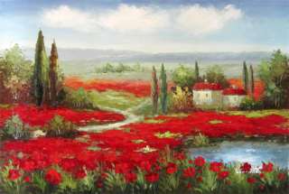 Italy Tuscany Poppy Fields Vineyard Art Oil Painting  