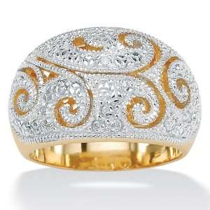  Lux 18k Gold Over Silver Diamond Filigree Dome Ring Size 7 