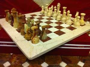 16x16 Creama Marfil Marble & Red Onyx Stone Chess Set Free Velvet 