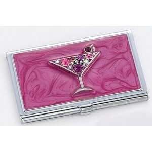   Pink Martini Glass jeweled Business Card Case