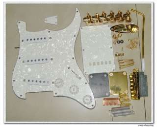 White Pickup pickguard bridge knobs With Gold Parts for FENDER STRAT 