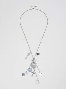 NWT Guess silver blue stone heart necklace w/charms  