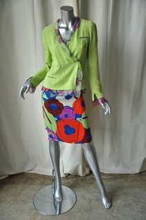 CHANEL Floral SILK Ruffle Trim Jacket+Skirt Suit 36/38  