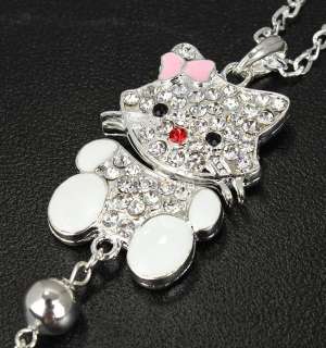 2x white&pink bowknot kitty cat chain necklace swarovski crystal girl 