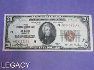 1929 $20.00 NATIONAL CURRENCY BANK OF ST. LOUIS (YS+  