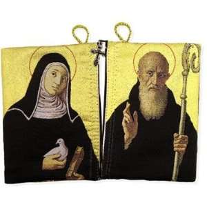 St Benedict & St Shcolastica Rosary Pouch Case Cloth Holder Tapestry 
